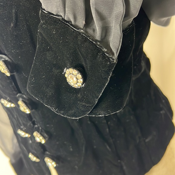 🔹 Charade Vintage Velvet Velour Sheer Sleeve Top with Rhinestone Buttons - Picture 4 of 6